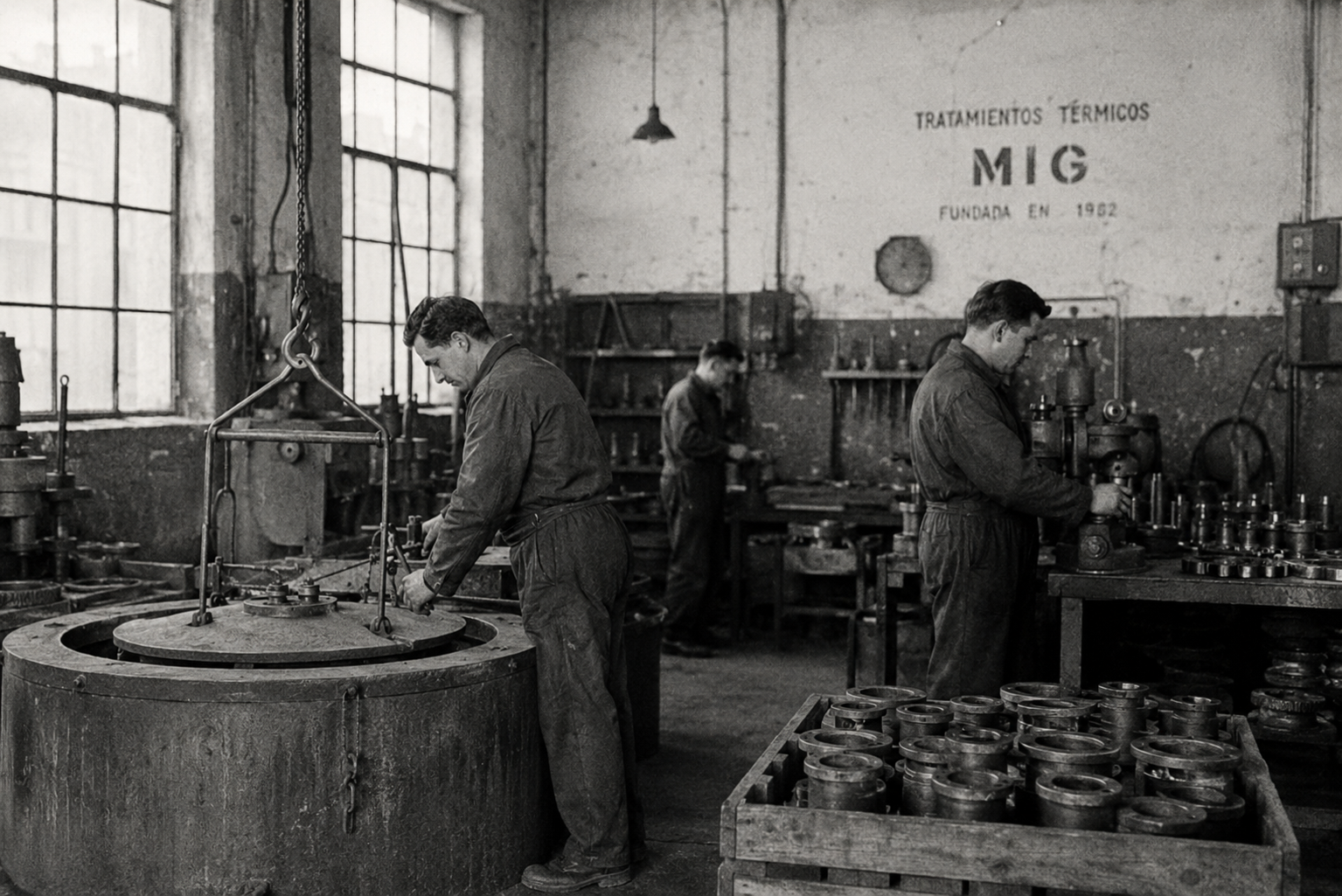Imagen histórica de taller usada en el hero de Empresa